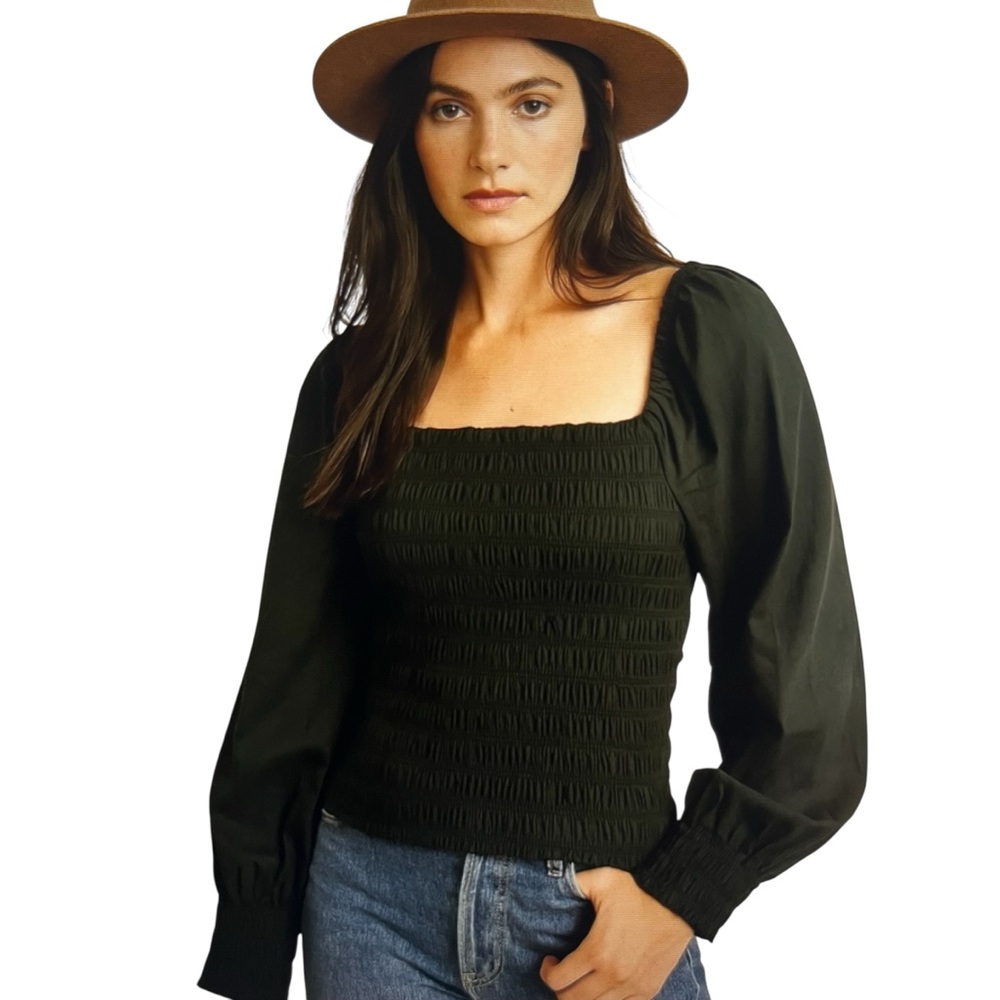 Madewell Lucie cropped, green prairie core, bohemian bubble sleeve shirt